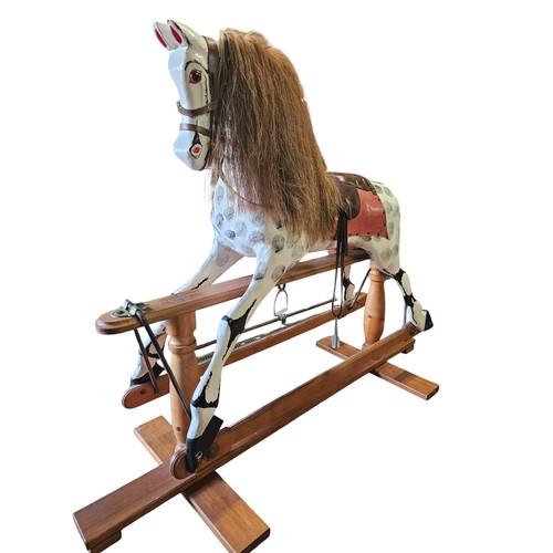 782 - Stunning quality Antique Rocking Horse with real horse hair. Dapple grey or Winston model by Stevens... 