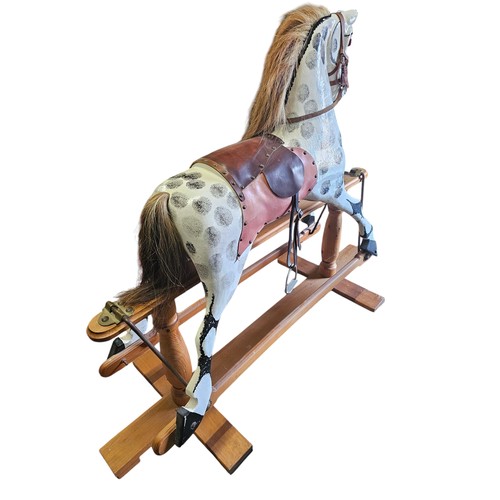 782 - Stunning quality Antique Rocking Horse with real horse hair. Dapple grey or Winston model by Stevens... 