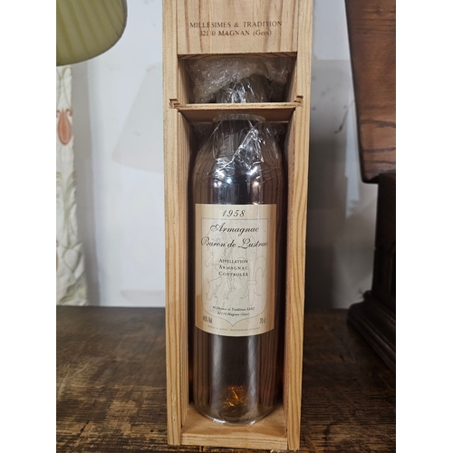 785 - Cased bottle of 1958 Armagnac Baron de Lustrac