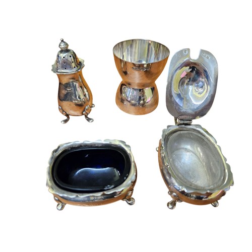 690B - James Dixon Silver Spirit jigger 51g, Aide Brothers, Birmingham silver cruet set 101g