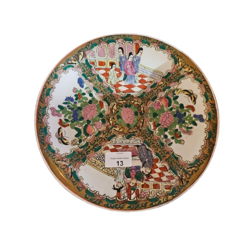 13 - Vintage Chinese Handpainted Decorative Famille Rose Medallion Porcelain Plate