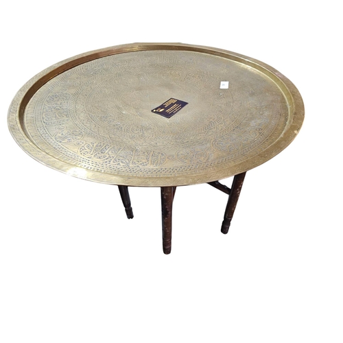 58 - Large Indian folding table with a brass tray top