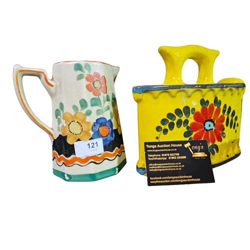 121 - Hand painted Wade jug together with an Italian ceramic decorative flower iron