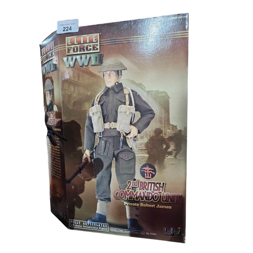 224 - Boxed elite force WW2 2nd British Commando unit Action Figure, Private Robert James. NRFB but box ha... 