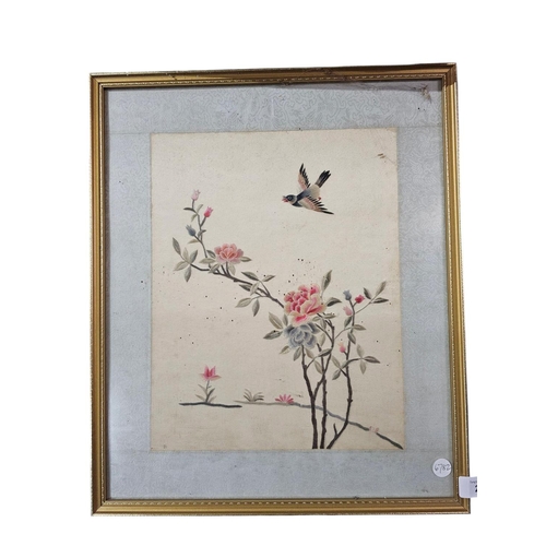 296 - Oriental needle work silk framed