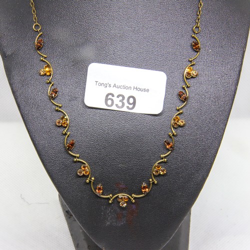 639 - Pretty amber coloured metal necklace