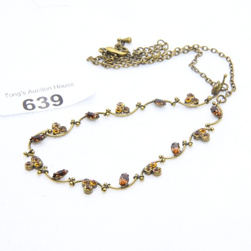 639 - Pretty amber coloured metal necklace