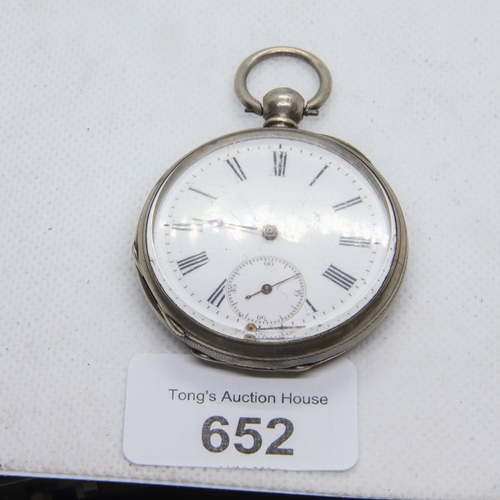 652 - White metal open faced pocket watch