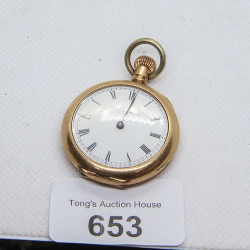 653 - Small little gold plated elgin pocket watch top winder