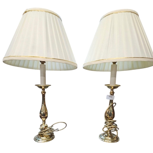 692 - Pair of brass candle stick style table lamps