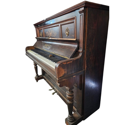 754 - MONINGTON & WESTON , LONDON antique piano. Stunning inlayed detail and brass details