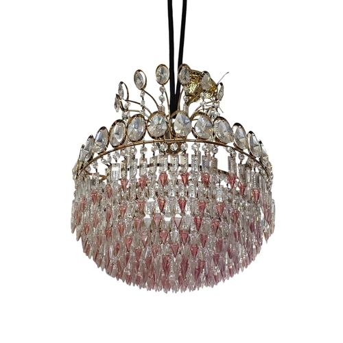 764 - Impressive glass chandelier, two toned crystals complete