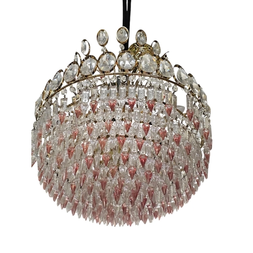 764 - Impressive glass chandelier, two toned crystals complete