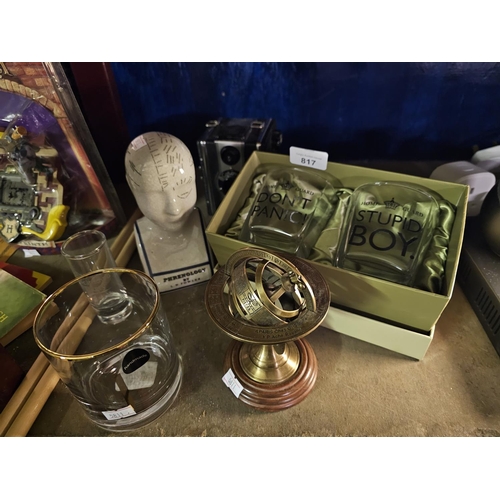 817 - An eclectic mix of collectibles to include a decorative armillary sphere, 2 boxed Dad's Army themed ... 