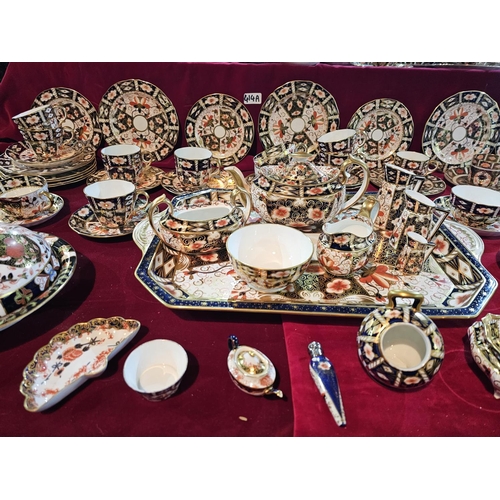 414B - Collection of 19th century Royal Crown Derby includes silver topped scent bottle