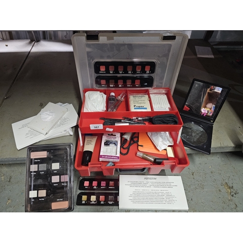 387 - COMPARTMENT STORAGE BOX CONTAINING BRAND NEW ARTISTRY MAKE-UP PLUS FAKE BLOOD