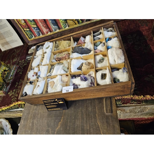 14 - Collection of rocks and minerals in compartmentalized box