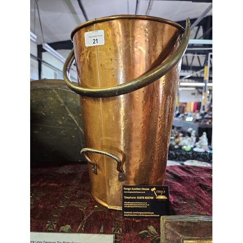 21 - Early 20th century Hammered Brass Coal Scuttle