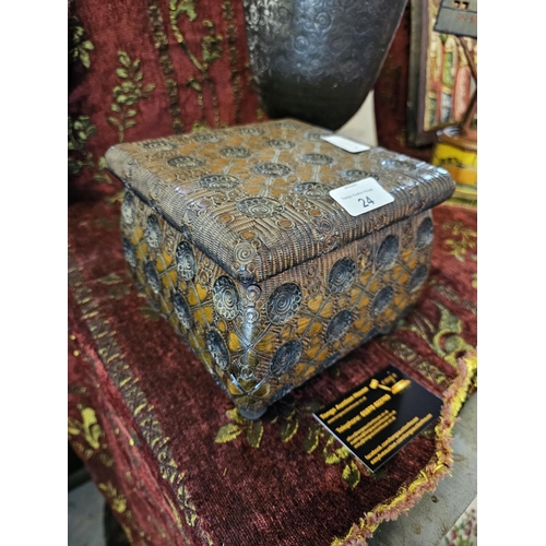 24 - Antique beautiful hand carved wooden box possibly of Indian origin,  19 w x 15 h cm