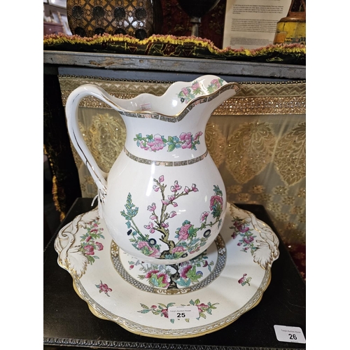 25 - Very large Indian tree design jug and plate, jug approx 32 cm height