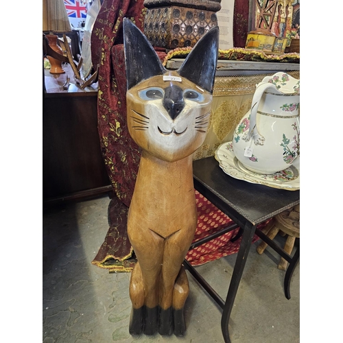 27 - Hand carved wooden cat statue, 102 CM height