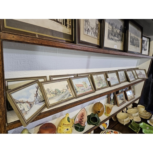 35 - Large collection of watercolour framed prints largely scenes from  Kent area