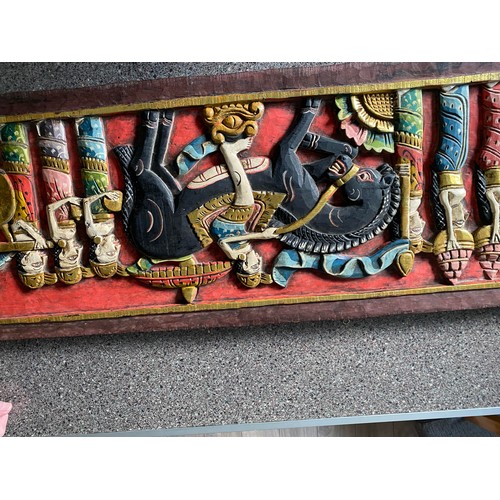 13 - Indonesian wooden relief wall art, 100 x 36 cm