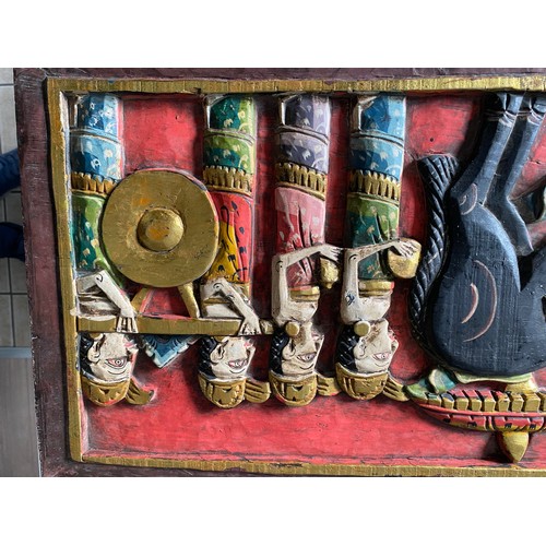 13 - Indonesian wooden relief wall art, 100 x 36 cm