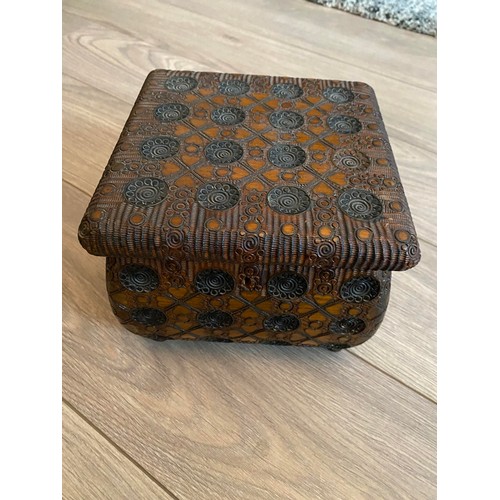 24 - Antique beautiful hand carved wooden box possibly of Indian origin,  19 w x 15 h cm