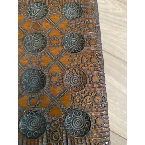 24 - Antique beautiful hand carved wooden box possibly of Indian origin,  19 w x 15 h cm