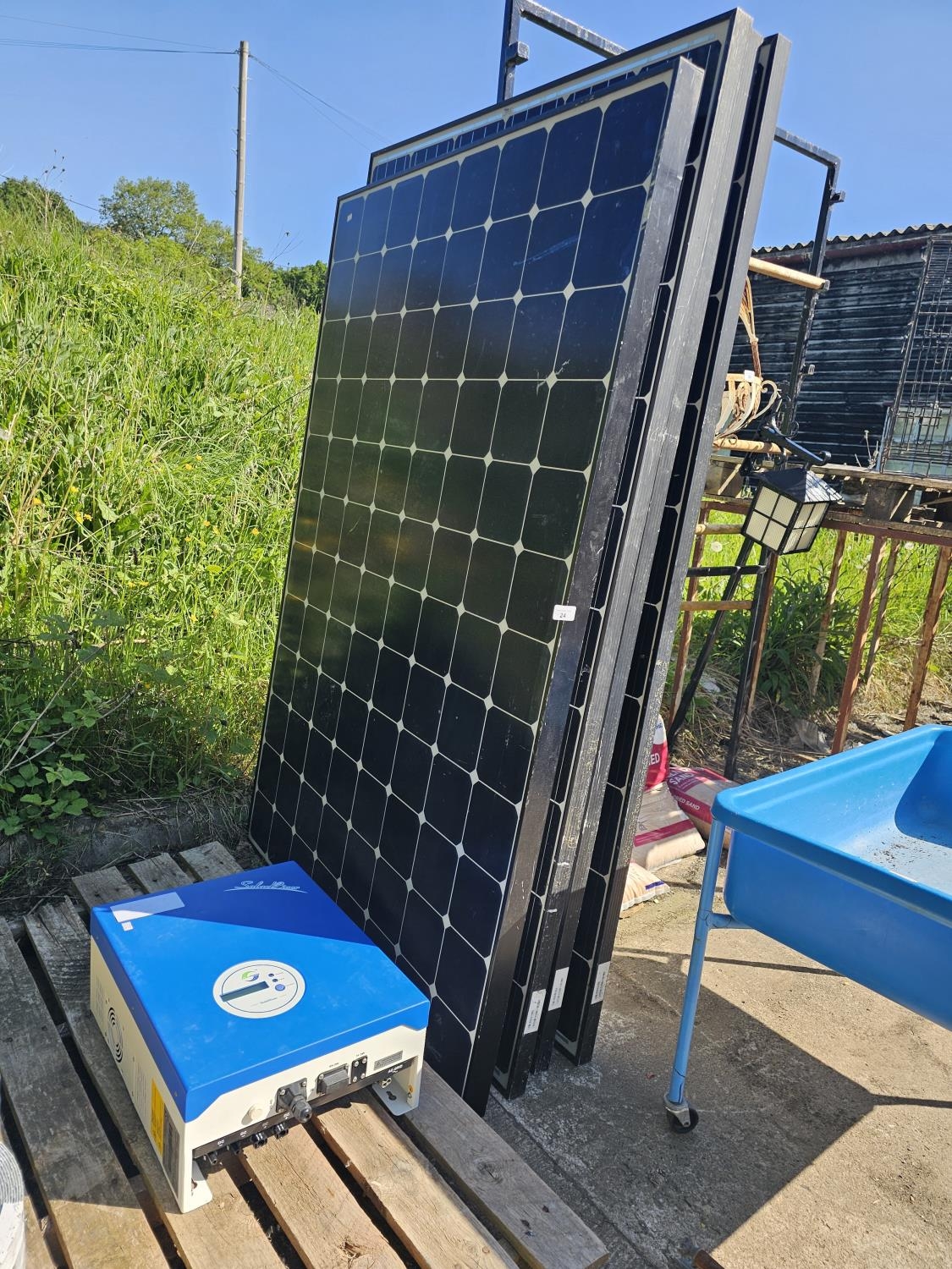 solar panels and an inverter, components of a solar photovoltaic (PV ...