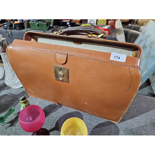 174 - Vintage 60's Tan Leather Briefcase