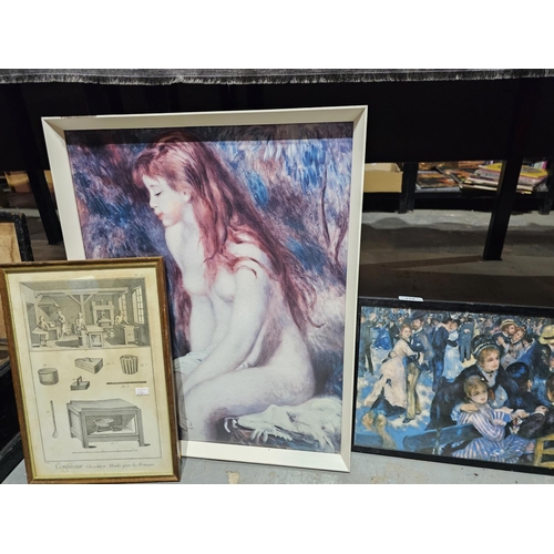 178A - Three pictures a Nude possibly a Renoir print, an image of chocolate and cheese making and a Paris R... 