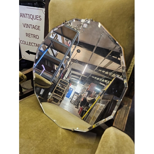 27 - Vintage Hexagon shaped bevel mirror with chain and wooden back