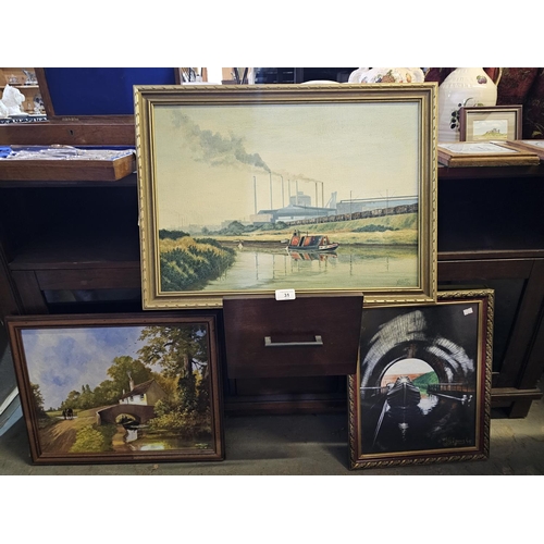 31 - Three vintage barge/canal themed pictures
