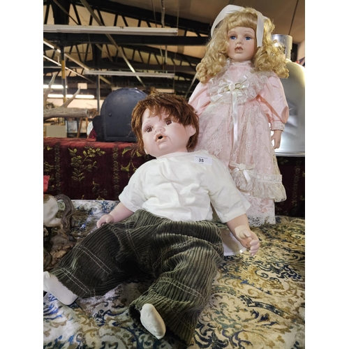 35 - Two porcelain collectors bisque dolls