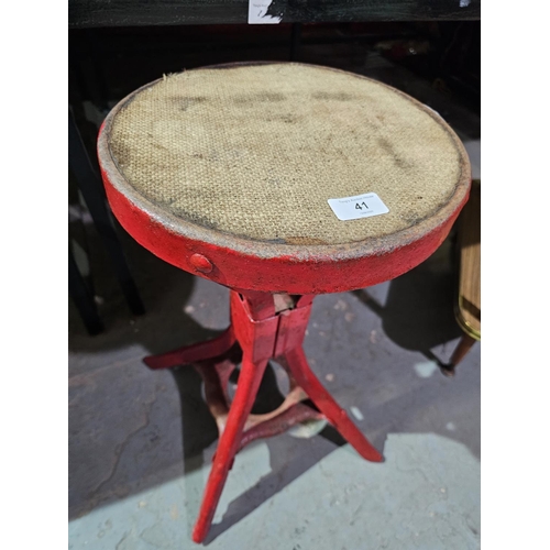 41 - Vintage red metal machinists stool
