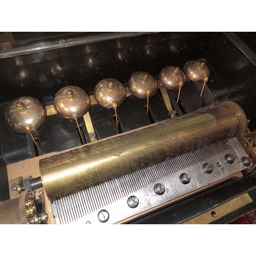 20 - Swiss orchestral music box 5 bells with butterfly hammers in a burr walnut and cross banded case. Wo... 