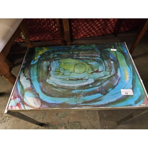 19 - Small Metal coffee table with abstract art top
