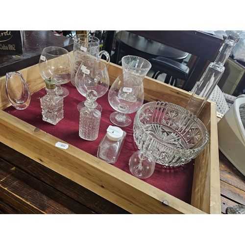4 - Lovely collection of vintage glass to include etched jug, Balloon glasses, vase, scent bottle and cu... 