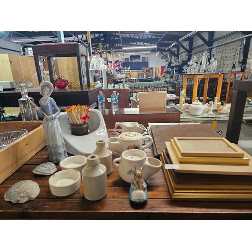 2 - Vintage shaving mugs,  stoneware,  shells and picture frames, Panda figures, Beatrice Pottery figure