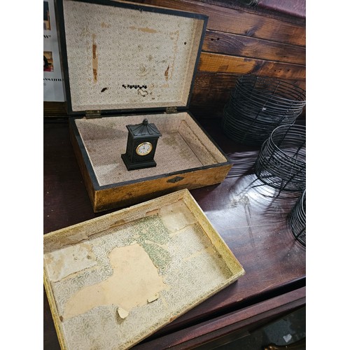 11 - antique wooden box, adorned with ornate metal corner embellishments and a decorative lock plate. Als... 