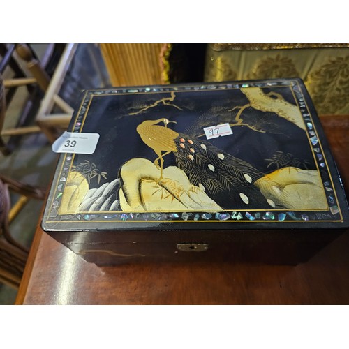 39 - Vintage Japanese Black Lacquer Music/jewellery Box