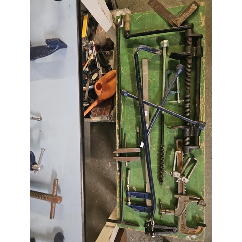 JOB LOT OF ITEMS INCLUDING G CLAMPS, CROW BARS, INDUSTRIAL AND RACK ...