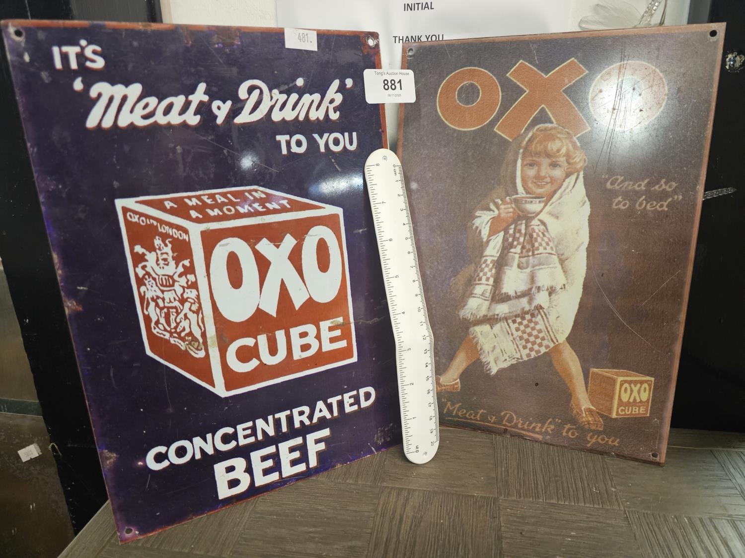 Vintage OXO enameled signs, 30 x 20 cm