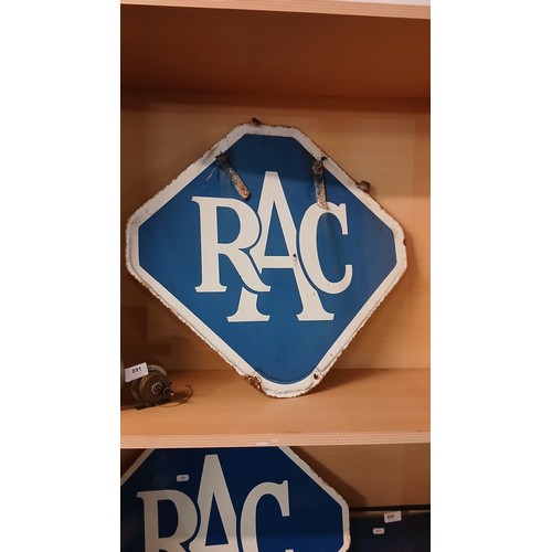 Vintage 1930's double sided RAC enamel sign, great condition, 55 x55 cm