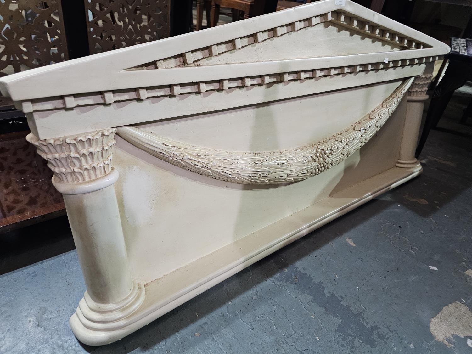 Triangular Classical Pediment with columns and carved swag
