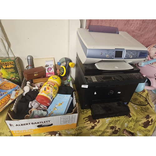 DELL AND LEXMARK PRINTERS PLUS BOX FULL OF ITEMS