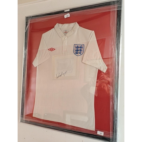 26 - Framed and signed 2010  World Cup football shirt signed by WAYNE ROONEY, 90 x 75 cm