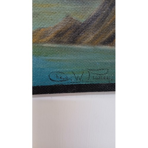 18 - Beautiful atmospheric coastal signed painting on board,  81 x 41 cm